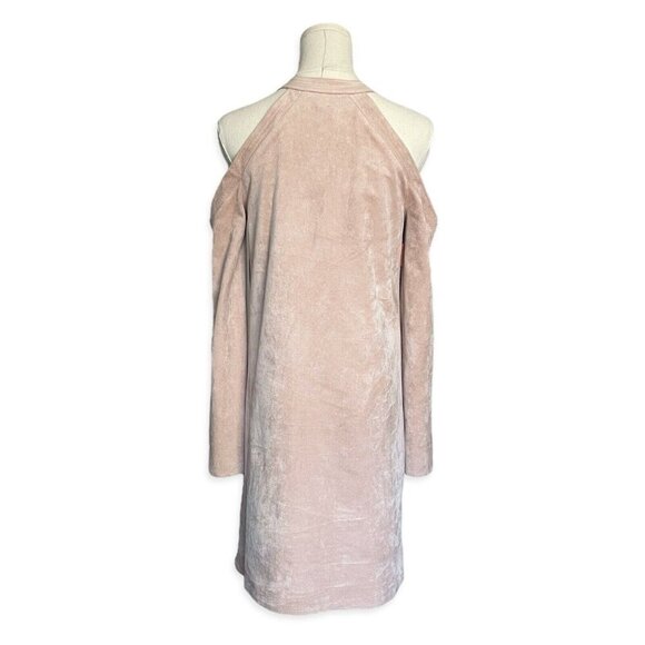 BCBGMAXAZRIA Laguna Shift Dress Sz XS Cold Shoulder Faux Suede Bare Pink Keyhole - Picture 4 of 12